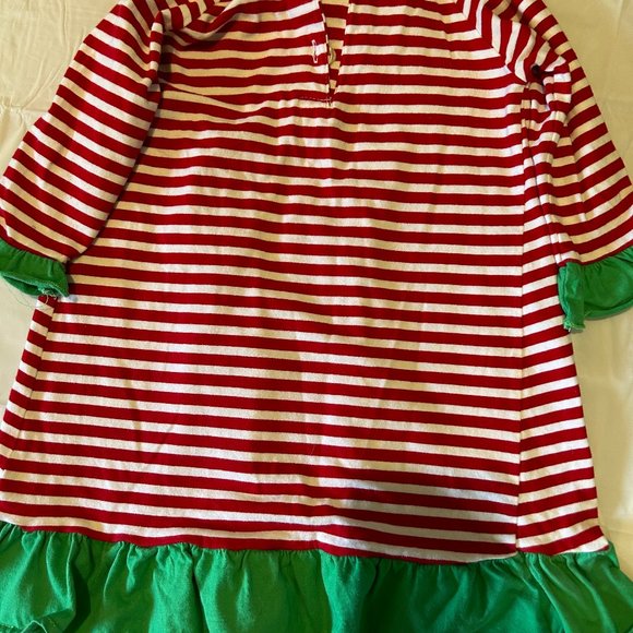 smockadot kids 18mths red and white stripe dress with green ruffle - Picture 2 of 3